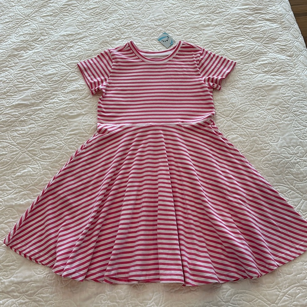 Girls PRIMARY brand pink & white striped twirly dress! NWT! Size 8-9 100% cotton